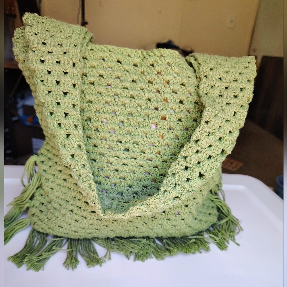 NWOT Handmade Tote Shoulder Bag Boho Chic Crochet Olive Green, Lightweight. - Picture 9 of 16